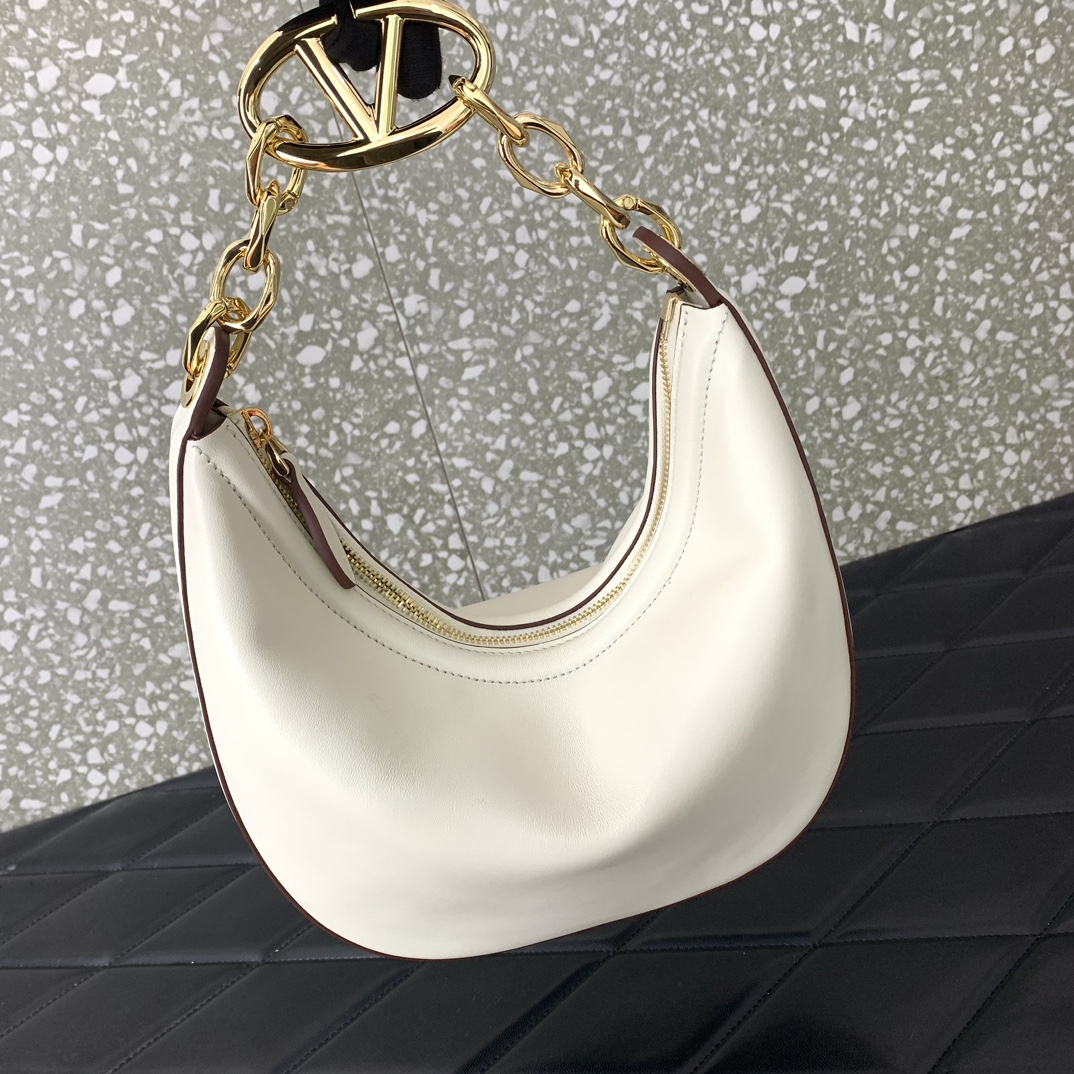 Valentino Garavani VLogo Moon Mini Hobo Bag in Ivory Nappa Leather 